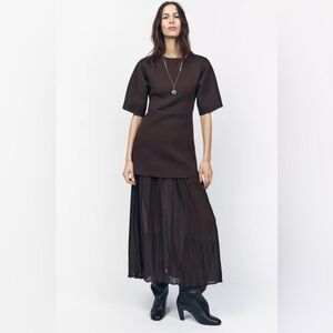Zara brown pleated dress